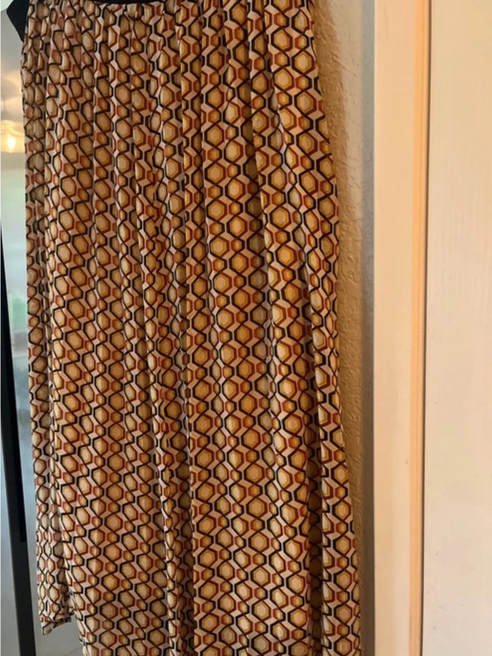 Geometric Print Maxi Skirt in Mustard and Brown